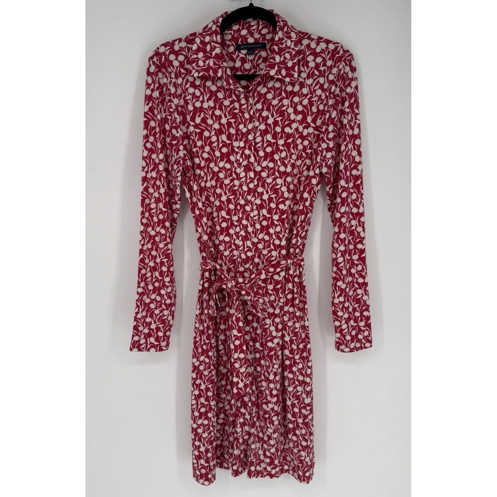 Brooks Brothers Shirt Dress Women's Large Pink White Floral Tie Office Business